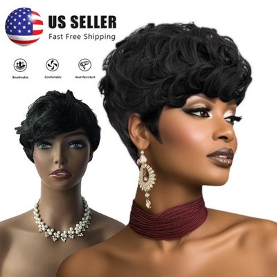 Women's Natural Short Wigs Curly Bob Lace Hair Wavy Wigs Pixie Wigs Black Wig