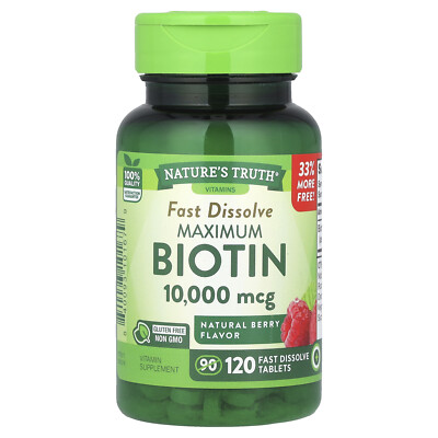 Maximum Biotin, Natural Berry, 10,000 mcg, 120 Fast Dissolve Tablets
