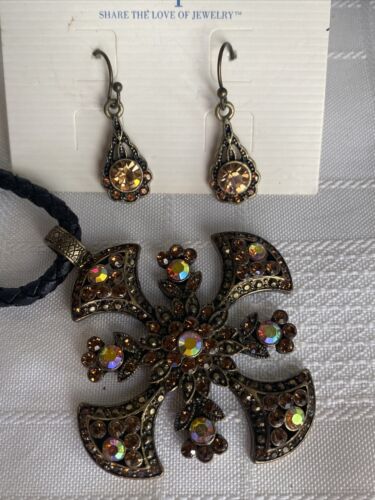 Lia Sophia Talisman Necklace Earrings Antique Gol… - image 1
