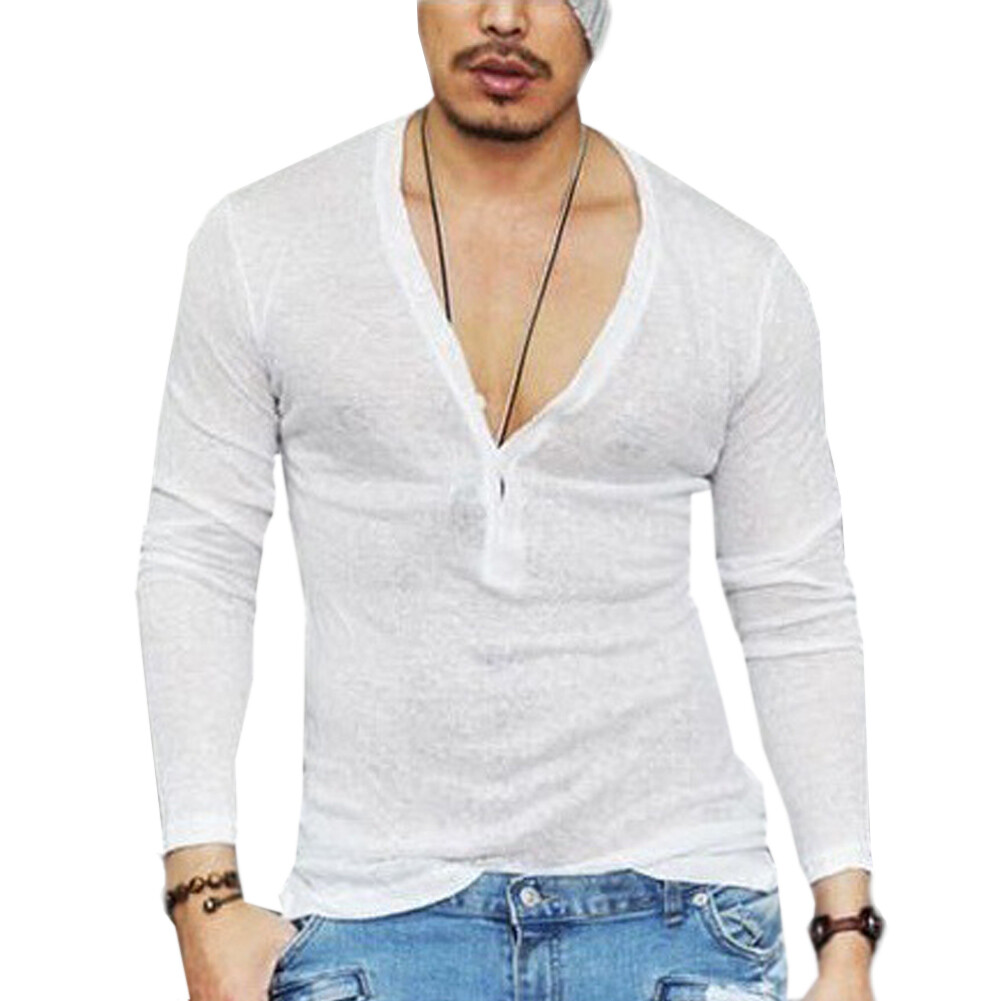 deep v neck long sleeve shirt