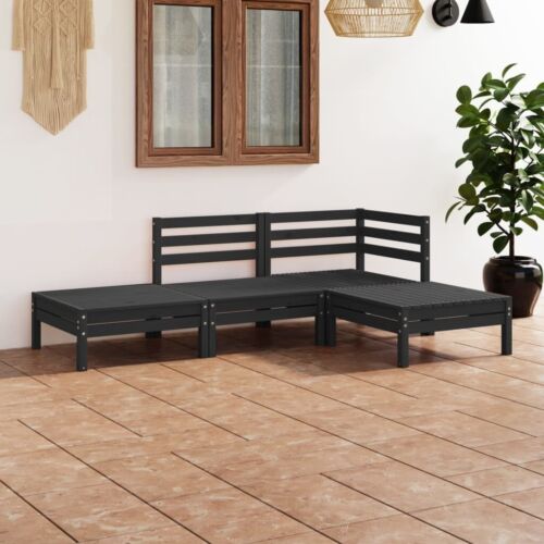 vidaXL 4pcs Black Solid Pine Wood Garden Sofas Set-