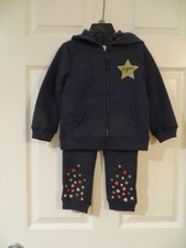 NEW CARTER'S GIRL'S 2 PIECE HOODED WARM UP TRACK SUIT STARS NAVY 18M, 2T, 3T