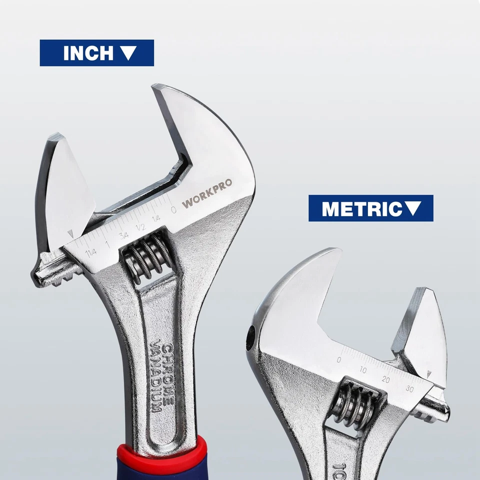 WORKPRO 10inch (250mm) Adjustable Wrench Cr-V Wide Jaw Opening Wrench Metric/SAE - Image 3 of 4