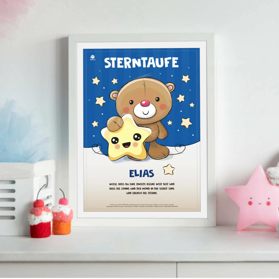 Taufgeschenk mit Namen - Geschenke zur Taufe, Geburt | Sterntaufe für Junge Baby - Bild 3 von 4