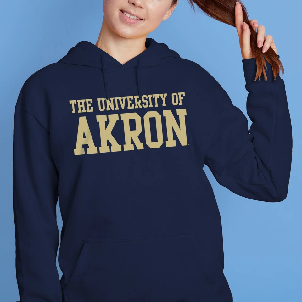 Akron Zips Basic Block Licensed Hooded Sweatshirt - Navy - Image 4 of 4