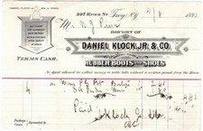Daniel Klock Jr. & Co. Troy, NY, Rubber Boots and Shoes, Billhead, 4/8 1891