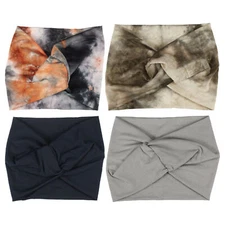 Widening Knotted Headwrap for Women Navy Blue Light Gray Black Orange Brown 4pcs