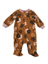 Carters Infant Girls Brown  Pink Floral Fleece Zip Blanket Sleeper Pajamas