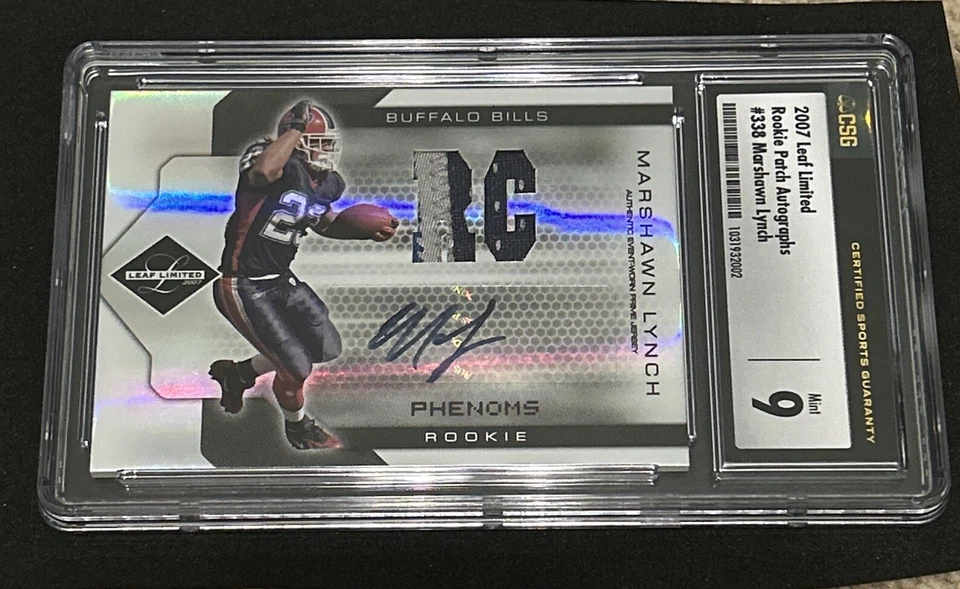 2007 Donruss Leaf Limited Marshawn Lynch Rookie Patch Auto #/99 CSG CGC 9 - Image 2 of 3