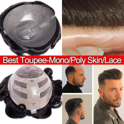 Natural Toupee For Men 100% Human Hair System Hairpieces Replacement Wig Skin US
