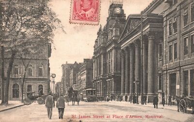 St. James Street Road at Place D'Armes Montreal Canada Antique Postcard 1908