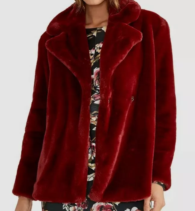 350 Rachel Roy Women s Red Cropped Faux Fur Jacket Coat Size Plus