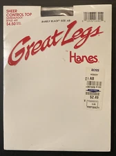 Hanes Great Legs Size AB Barely Black Sheer Control Top Sandalfoot