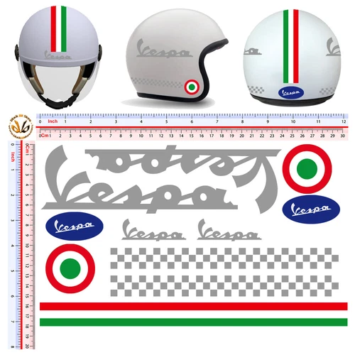 Vespa stickers helmet silver Italy flag sticker silver helmet cropped 11 pcs.