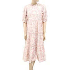 Love The Label Anthropologie Floral Printed Midi Dress Ruffle Cotton S 258212