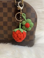 Red Strawberry Bag Charm Keychain Flower Fruit New Handmade Gift