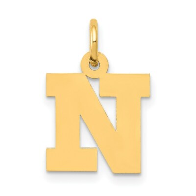 14k Yellow Gold Small Block Initial N Charm Pendant 0.71 Inch