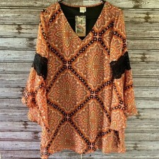 Paper Crane Women'sDress Size S Paisley Print Semi-Sheer Sleeve Crocheted NWT