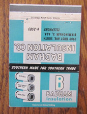 ROYAL FLASH MATCHBOOK COVER: BADHAM INSULATION BIRMINGHAM, ALABAMA MATCHCOVER -B