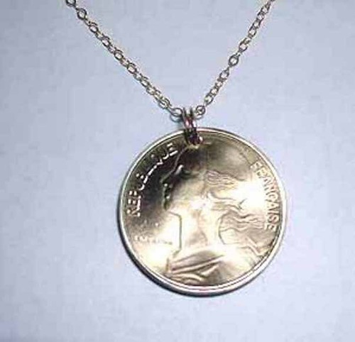 Vintage French Golden coin necklace-nicely domed-beautifully detailed!