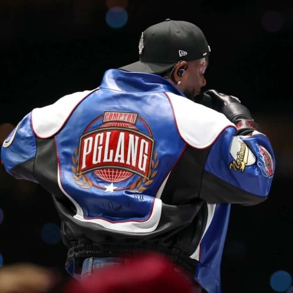 Kendrick Lamar Super Bowl Compton Pg Blue Leather bomber Jacket - Image 4 of 4