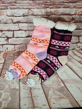 BNWT Women Men 2 Pairs Pink Black Thick Non Slip Fluffy Slipper Socks One Size
