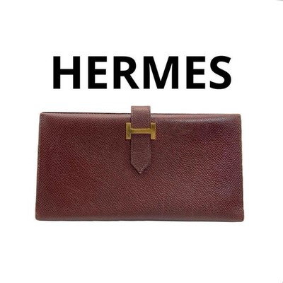 HERMES Bear Classic Long Wallet Leather Unisex Vintage Brown