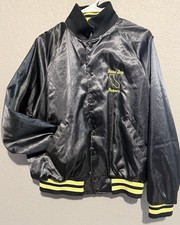 Hilton Active Apparel Made In USA Vintage Black Satin Bomber Jacket Size Large