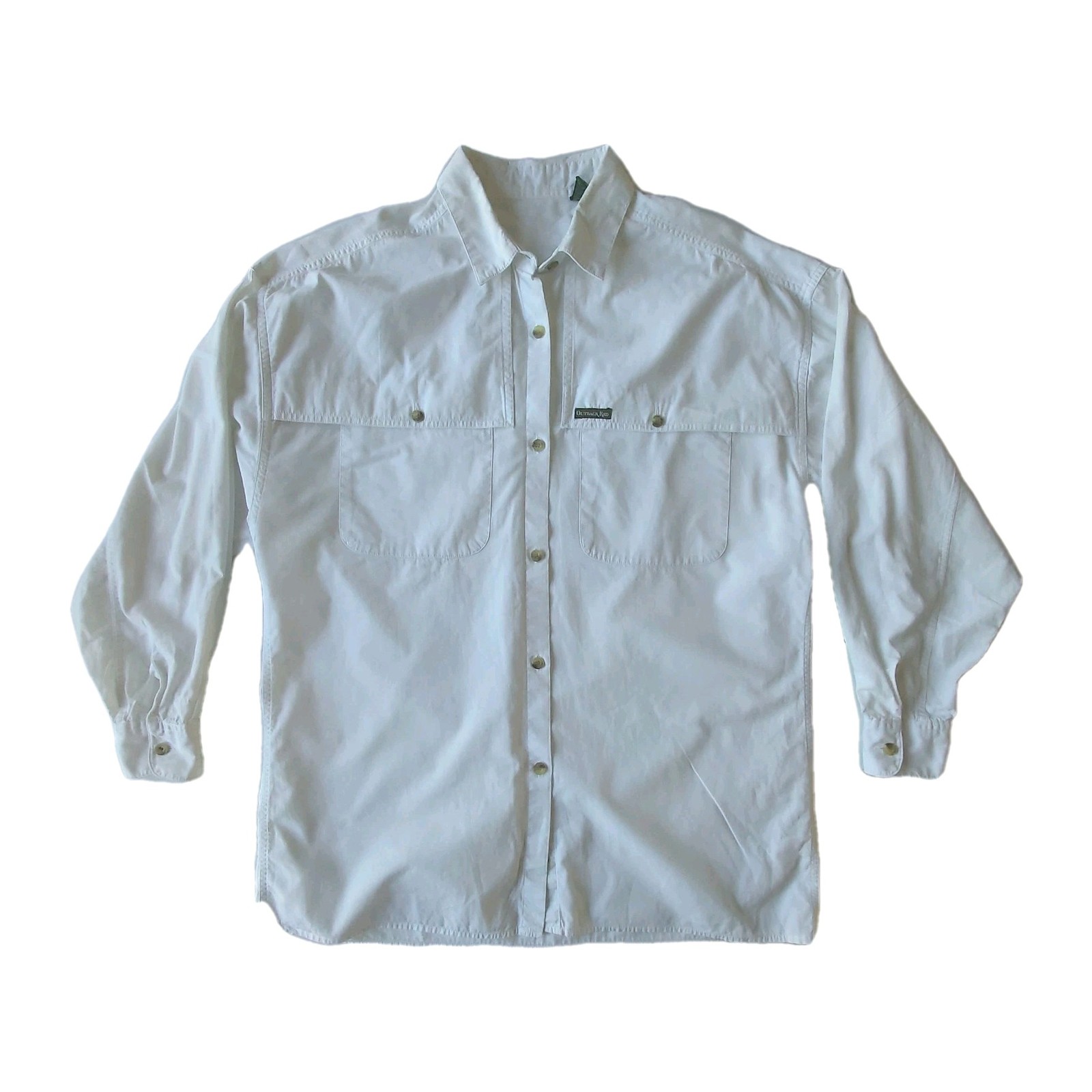Camisa de safari Outback roja vintage para hombre pequeña blanca de algodón con botones manga larga