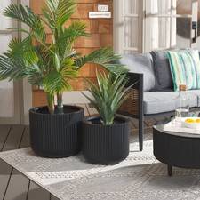 SAFAVIEH Outdoor Lucca Cement Ficonstone Planter Pot (Set of 2) - 18"W x...