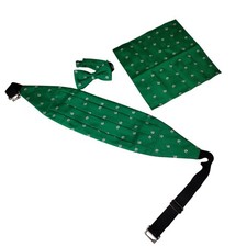 Lord West Mens Green Shamrock Cummerbund Bow Tie Pocket Square Set Made in USA