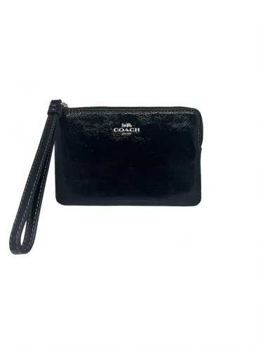Coach Polso Portafoglio Portafoglio Pelle Vernice Nera Taglia Media