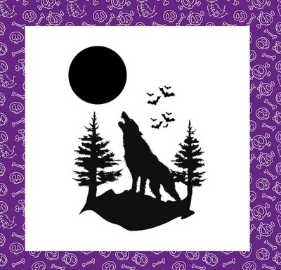 WOLF, WALD, MOND SILHOUETTE VINYL AUFKLEBER, HALLOWEEN, GRUSELIG, 8''