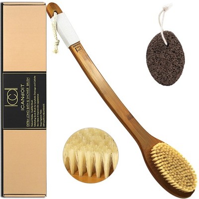 -19.68Inch Natural Boar Bristles Anti-Slip Extra Long Handle Bath Brush,Bent ...