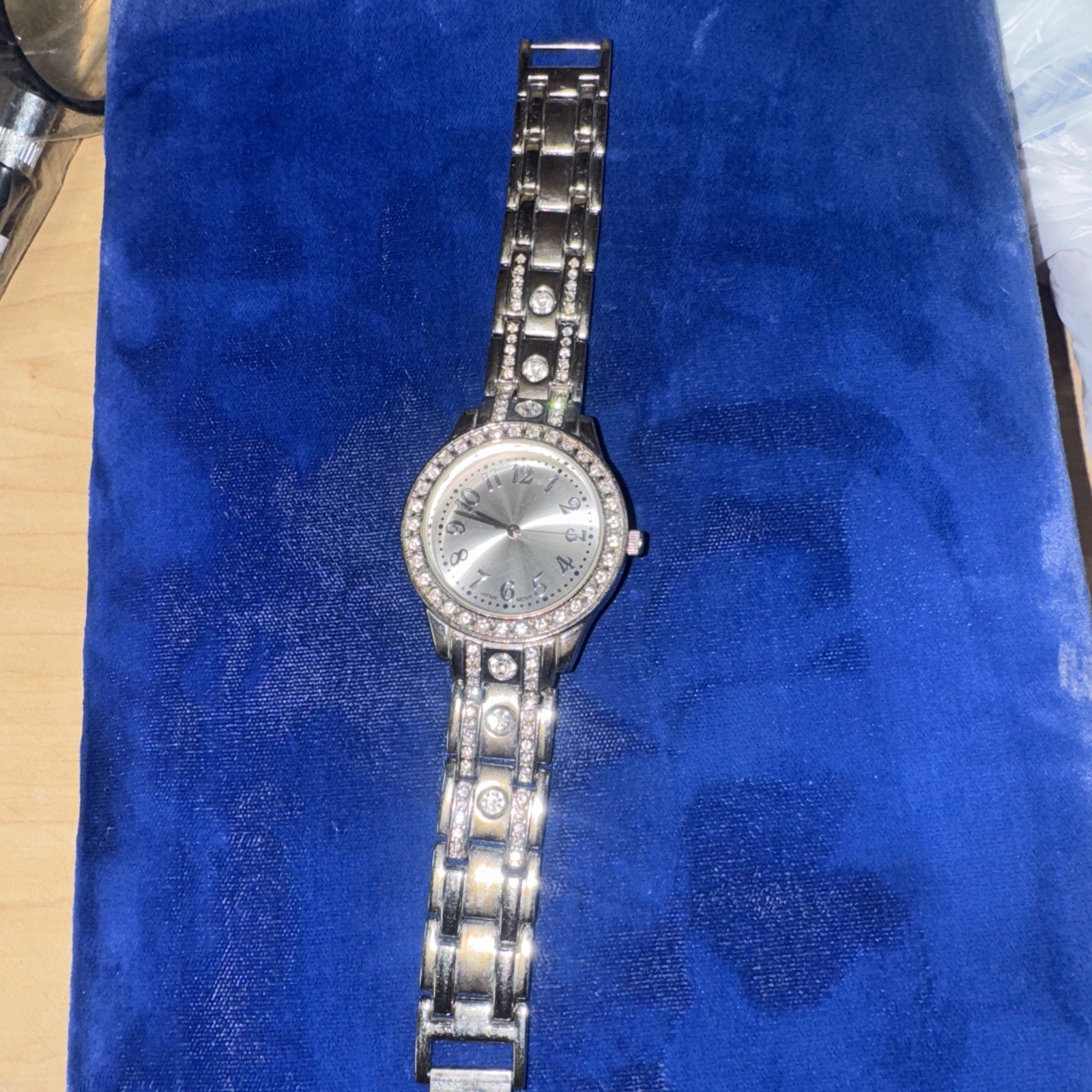 Women's Gold-Tone Rhinestone Round Japanese Movement Buckle Wristwatch