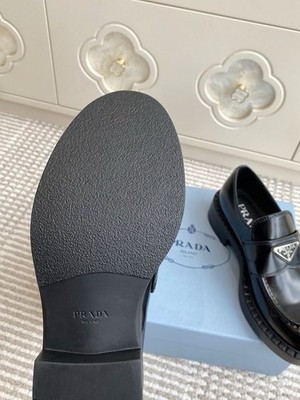 Prada Spazzolato Metal Triangle Logo Loafers Black Size 39  display picture 3
