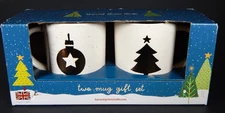 HARVEST GREEN STUDIO 2 CERAMIC MUG GIFT SET GOLD CHRISTMAS TREE & ORNAMENT NIB