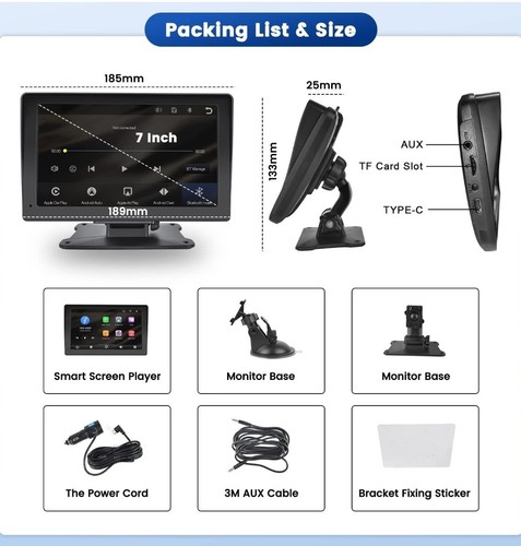 Portable Car Stereo,CarPlay Screen for Apple Car play & Android - Picture 8 of 9