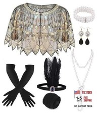 1920s Flapper Accessories Set for Women, Great Gatsby Dresses Black Gold