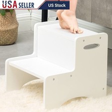Natural Birch Wood Kids Step Stool Non-Slip Pads Potty Training Easy Assembly US