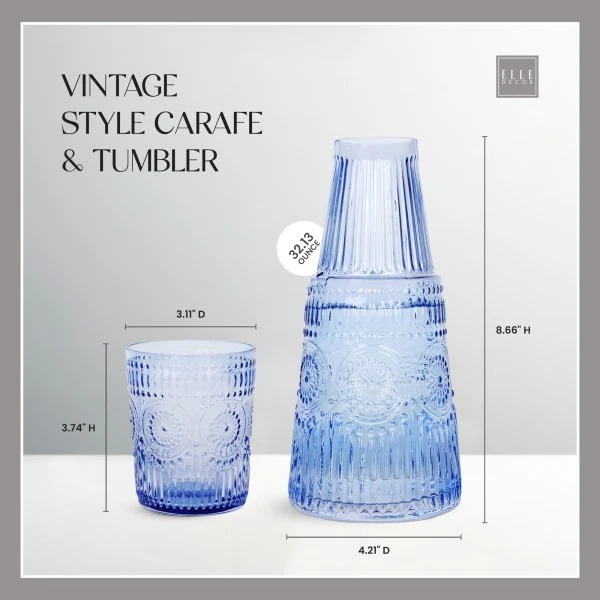 Jarra de agua de cabecera con vaso elle decor 33 onzas, rosa/ámbar/gris/azul Foto 4 de 4