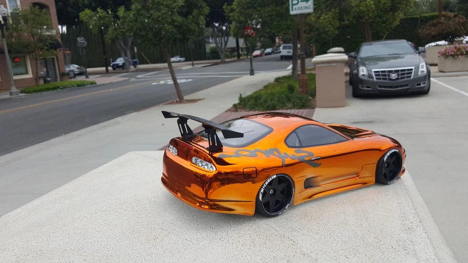 200mm 1/10 CHROME ORANGE SUPRA 4Tec-2 HPI RDS DC10 YD2 MST TT02 FZ02 Body Only - Image 4 of 4