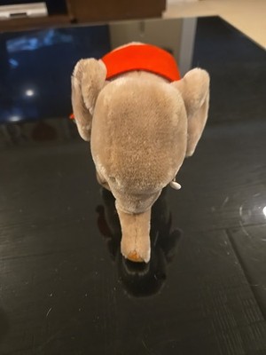 Vintage 1960's Steiff Mohair Elephant Red Felt Saddle and Bells