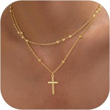 Cross Necklace for Women Dainty 14K Real Silver Gold Plated Layered Cross Pendan