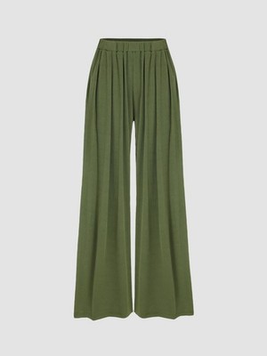 Cider Ribbed Wide Leg Pants Olive Green High Rise Elastic Waist Pants Plus 1XL