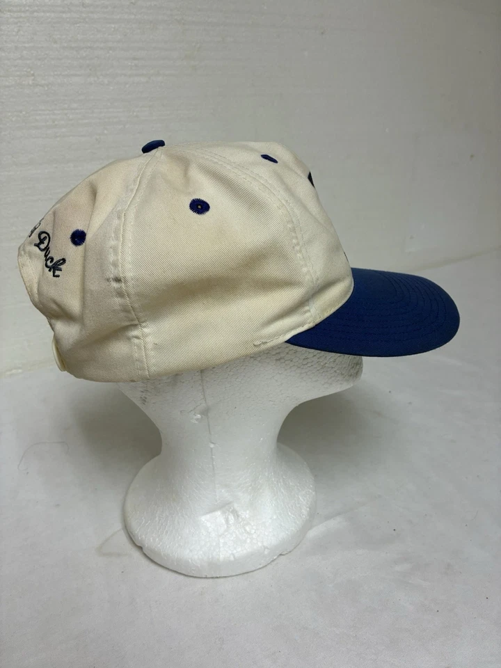 De colección 1990 The Disney Store Pato Donald SnapBack Sombrero Blanco Con Billete Azul Foto 3 de 4