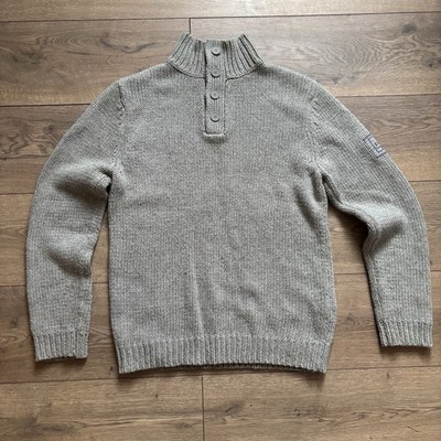 Quiksilver Pullover Herren mittelgrau Strick dicker Pulli Stehkragen Knopfleiste