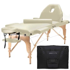 OPEN BOX - Portable Cream Massage Table with Bolster and Tilt Backrest