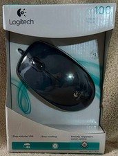 Logitech M100 USB Wired Corded Optical Mouse Right or Left Handed, Black, NEW
