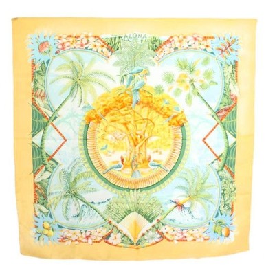 Hermes ALOHA Carre 90 Seidentuch Allover Muster Orange Mehrfarbig 90x88cm